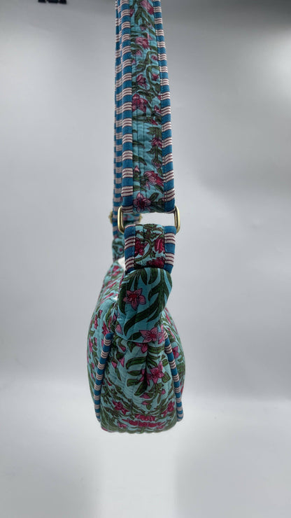 Teal Cotton Kantha Quilted Cross Body Bag