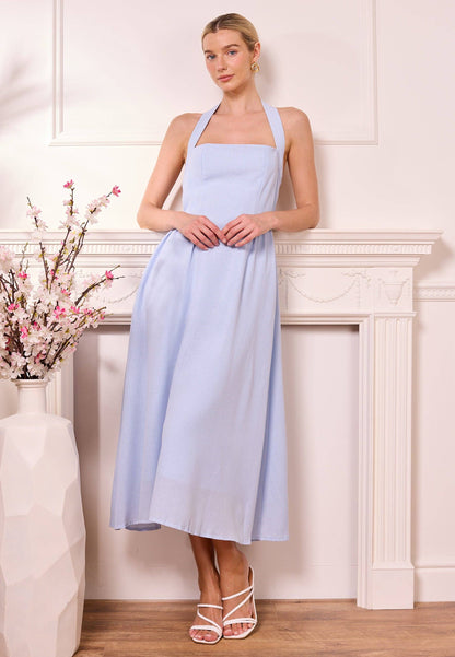 Blue Drop-Waist Halter