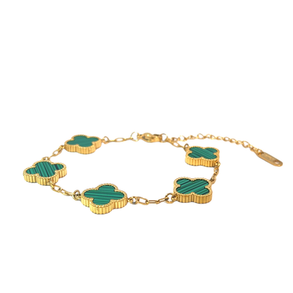 Green Four Leaf Clover Double-Sided Bracelet 18K Gold Plated
