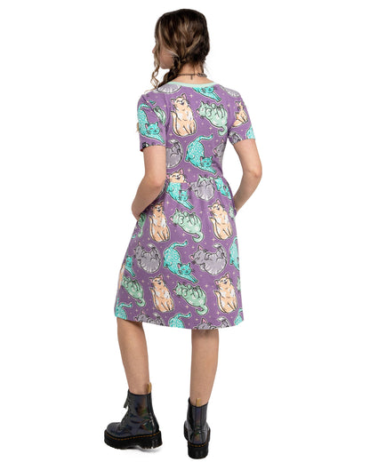 Purrfect Cats Short T-Shirt Dress with Pockets