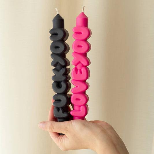 Mixed Signals Taper Candle Set of 2