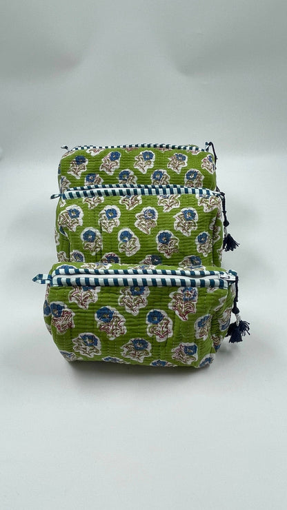 Green Floral Quilted Was Bag 3 Sizes