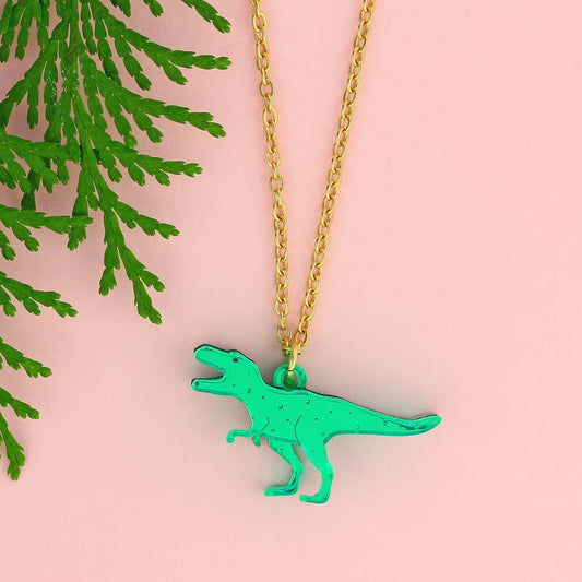 T-Rex Charm Necklace in Green