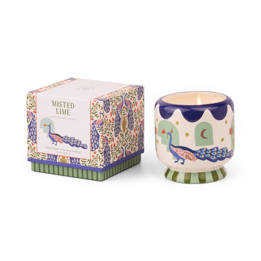 Peacock Ceramic Candle Misted Lime