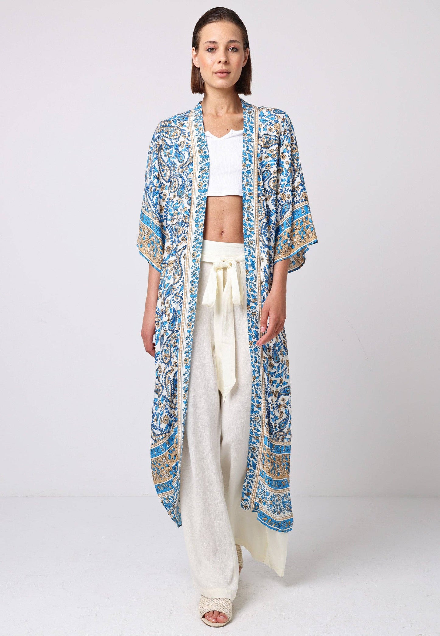 Blue Paisley Longline Kimono
