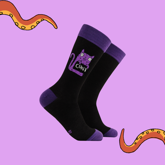 C*nt Naughty Cat Socks Small in Black