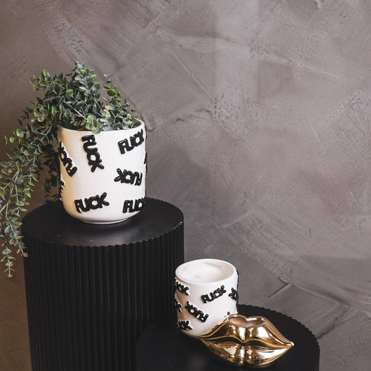 Pot - 'FUCK' - Ceramics - White/Black -  17,5x17,5x17,5cm