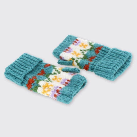 Carla Fingerless Gloves Nordic Floral In Blue