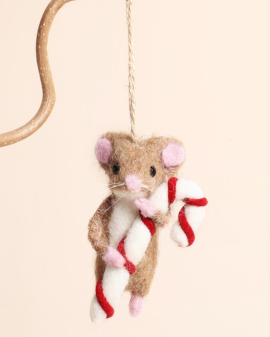 Felt Mouse With Candy Cane Decoration
