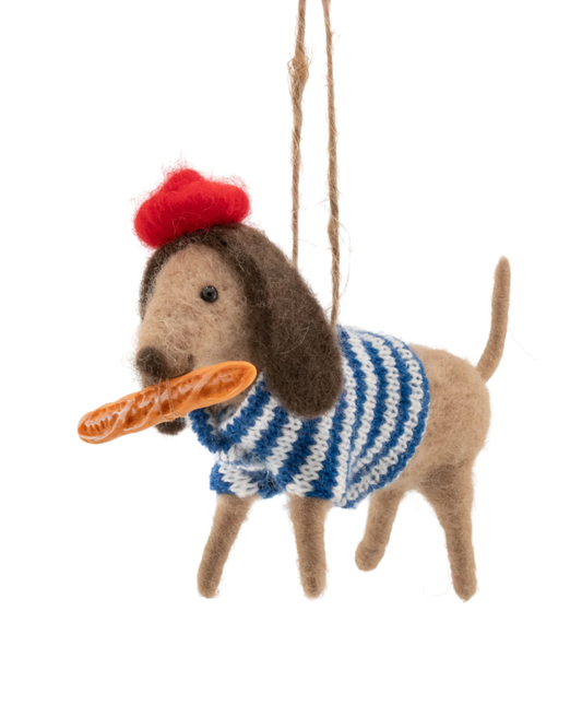 Sausage Dog Baguette Felt Hanging Decoration