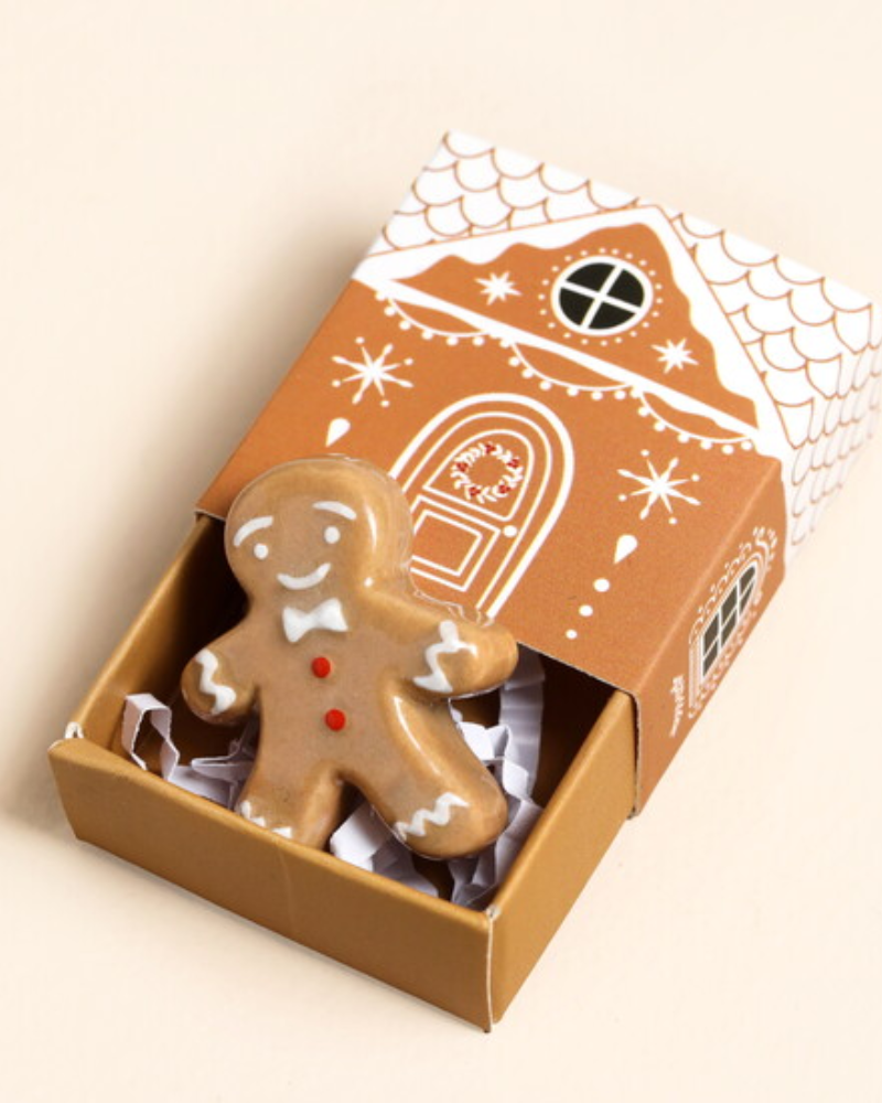 Gingerbread Man Tiny Ceramic Token In Matchbox