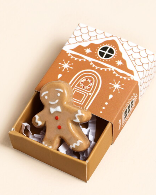 Gingerbread Man Tiny Ceramic Token In Matchbox