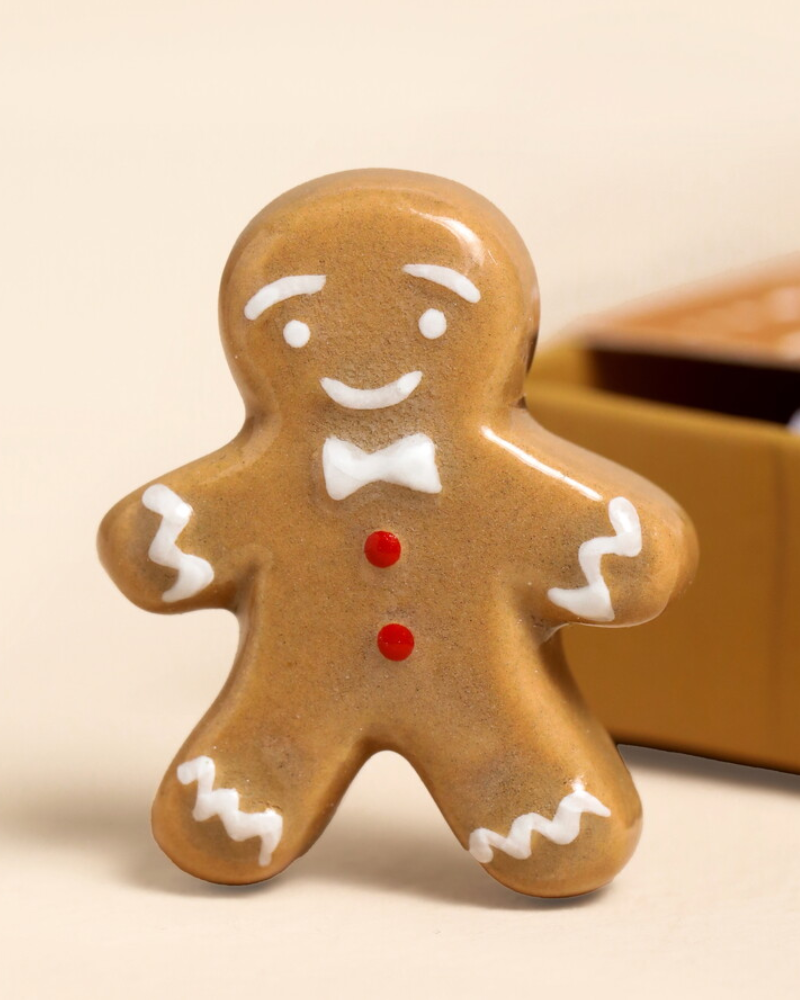 Gingerbread Man Tiny Ceramic Token In Matchbox