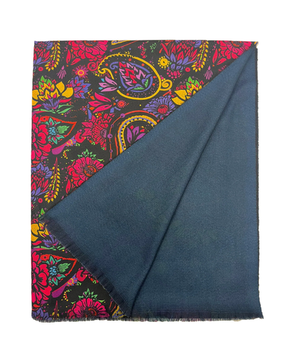 Indian Inspired Bold Floral & Paisley Wool Frayed Scarf