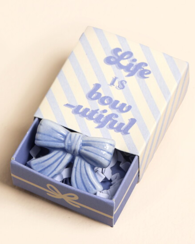 Beautiful Bow Tiny Ceramic Token In Matchbox