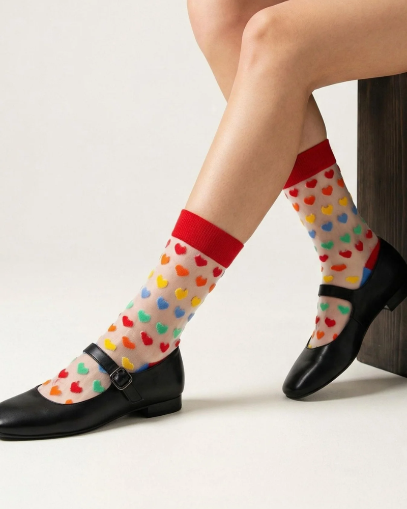 Rainbow Love Hearts Unisex Sheer Pop Socks