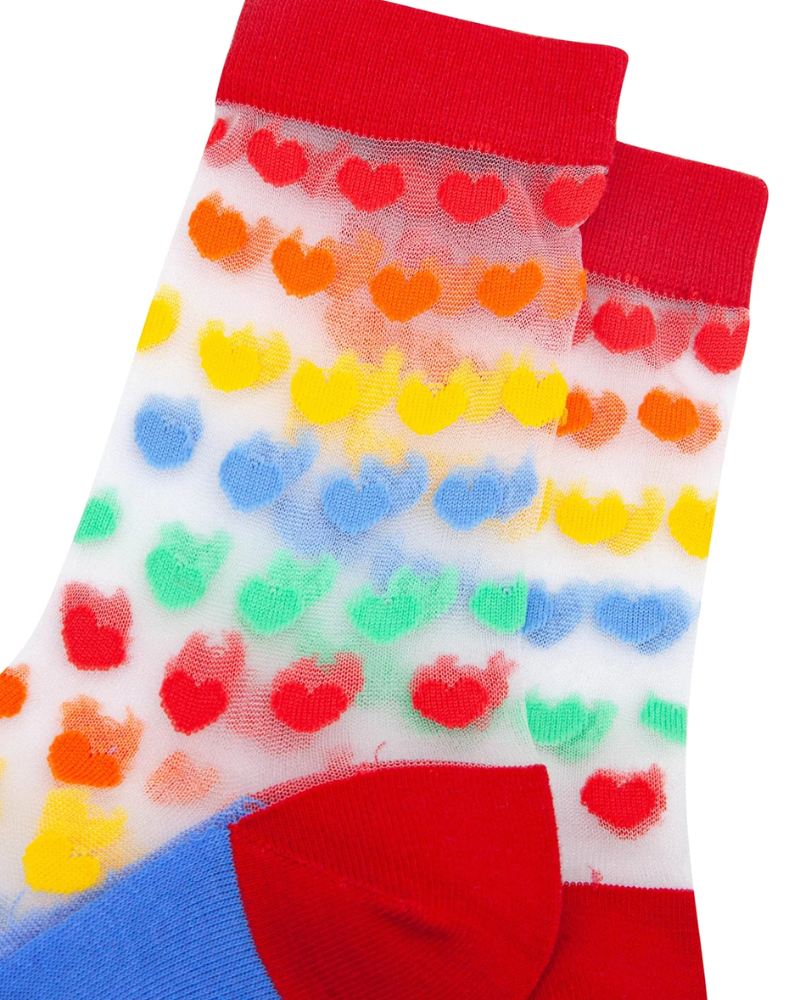 Rainbow Love Hearts Unisex Sheer Pop Socks
